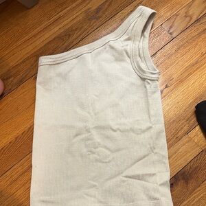 FABLETICS adorable Cream One-Shoulder Ribbed Top.